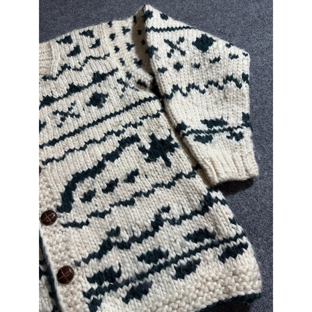 Vintage Fab Hand Knit Wool Canada Cowichan Cardigan Women's M/L - Picture 6 of 13